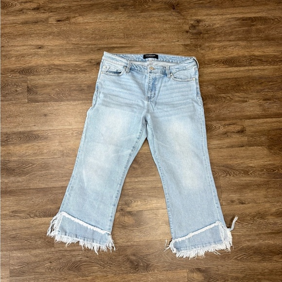 Liverpool Denim - Liverpool Light Wash Wide Leg Frayed Hem Jeans